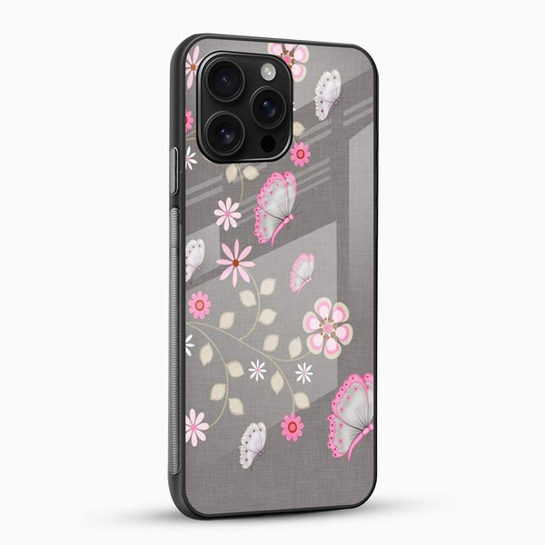 Pink Butterfly Floral Glass Mobile Cover – Cute & Elegant - Cover Stall