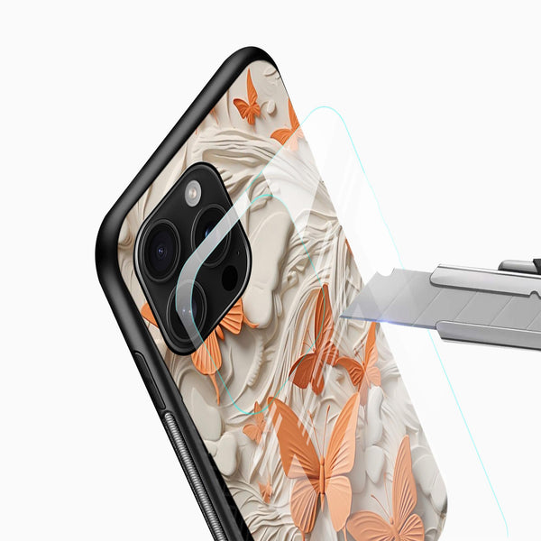 Peach Butterfly Glass Mobile Cover – Elegant Aesthetic - Cover Stall