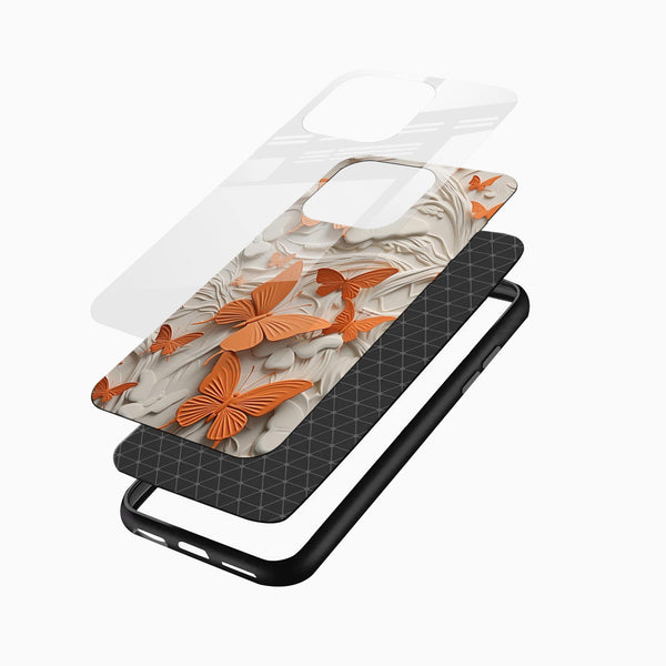 Peach Butterfly Glass Mobile Cover – Elegant Aesthetic - Cover Stall