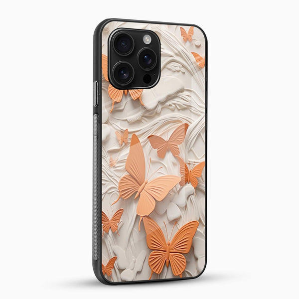 Peach Butterfly Glass Mobile Cover – Elegant Aesthetic - Cover Stall