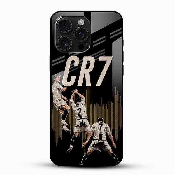 CR7 football legend glass phone case with iconic sports design front view