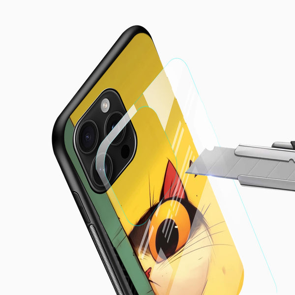 Cute Peek Cat Glass Mobile Cover – Cartoon Aesthetic - Cover Stall