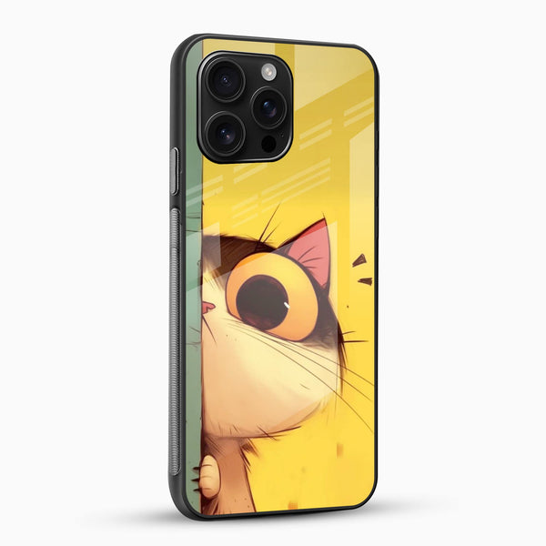 Cute Peek Cat Glass Mobile Cover – Cartoon Aesthetic - Cover Stall