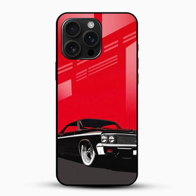 Classic Black Muscle Car Glass Mobile Cover – Retro Red