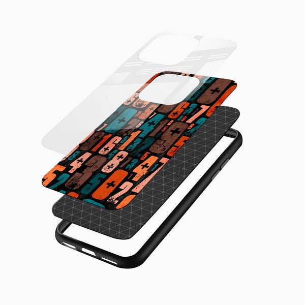 Premium glass back abstract numbers phone case with colorful retro artwork