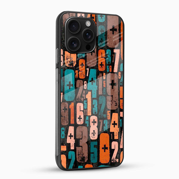 Retro numbers designer phone case with glossy glass back angled view