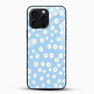 Sky Blue Daisy Floral Glass Case – Cute Aesthetic