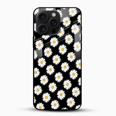 Black Daisy Floral Glass Mobile Cover – Cute Aesthetic