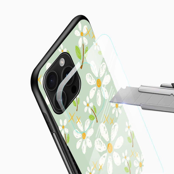 Green Daisy Floral Glass Mobile Cover – Soft Aesthetic - Cover Stall