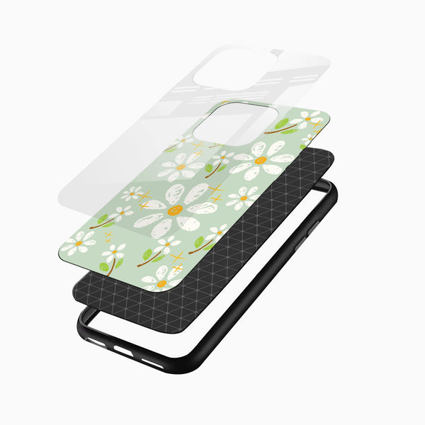 Green Daisy Floral Glass Mobile Cover – Soft Aesthetic - Cover Stall