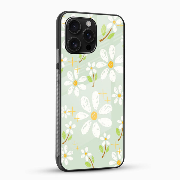 Green Daisy Floral Glass Mobile Cover – Soft Aesthetic - Cover Stall