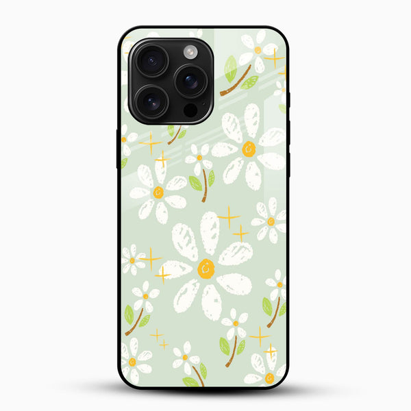 Green Daisy Floral Glass Mobile Cover – Soft Aesthetic - Cover Stall