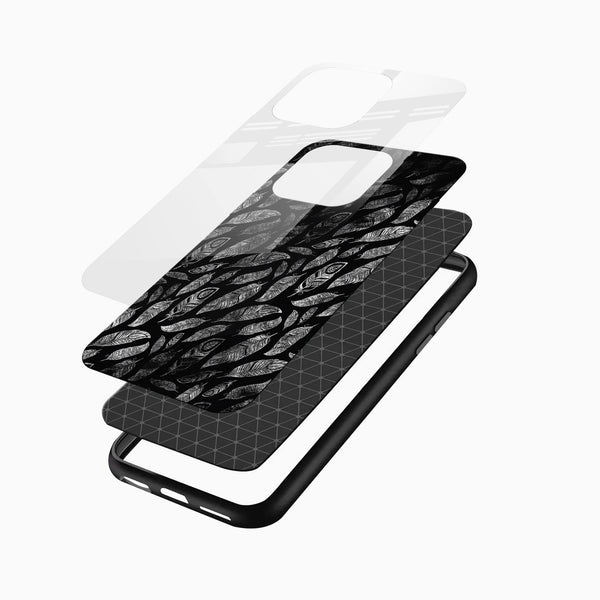 Dark Feather Pattern Glass Mobile Case – Minimal Aesthetic Design - Cover Stall