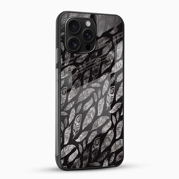 Dark Feather Pattern Glass Mobile Case – Minimal Aesthetic Design - Cover Stall