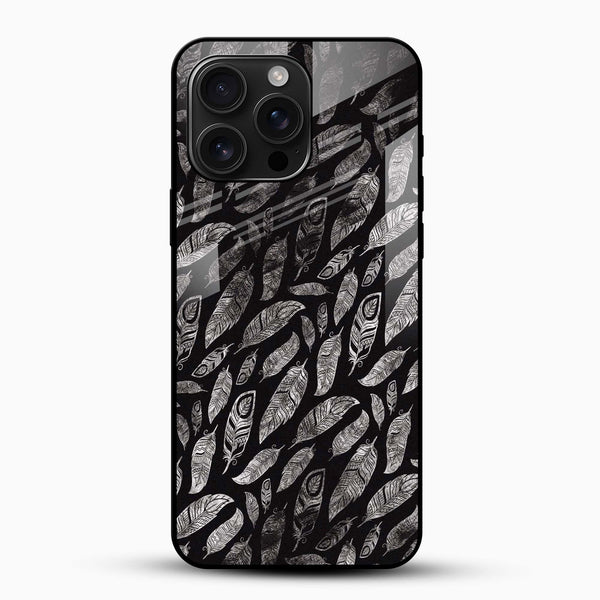 Dark Feather Pattern Glass Mobile Case – Minimal Aesthetic Design - Cover Stall