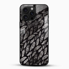 Dark Feather Pattern Glass Mobile Case – Minimal Aesthetic Design