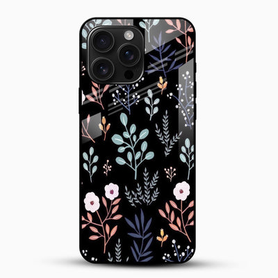 Midnight Floral Leaves Glass Mobile Cover – Elegant Botanical