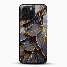 Midnight Gold Leaf Glass Mobile Cover – Luxury Botanical Design