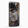 Midnight Gold Leaf Glass Mobile Cover – Luxury Botanical Design - Cover Stall