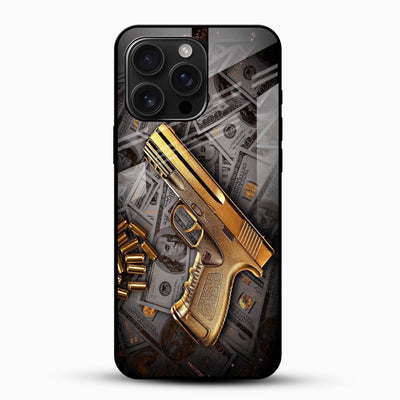 Golden Pistol Luxury Glass Mobile Cover – Bold Money