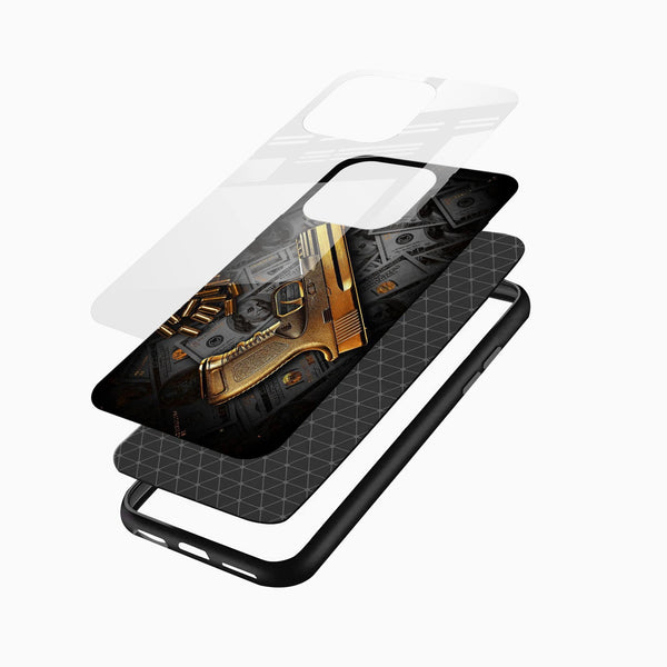 Golden Pistol Luxury Glass Mobile Cover – Bold Money - Cover Stall