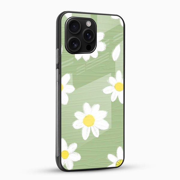 Green Daisy Aesthetic Glass Mobile Cover – Floral - Cover Stall