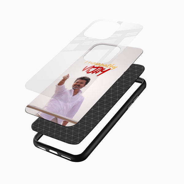 Premium glass back Vijay fan art phone case with clean minimal design

