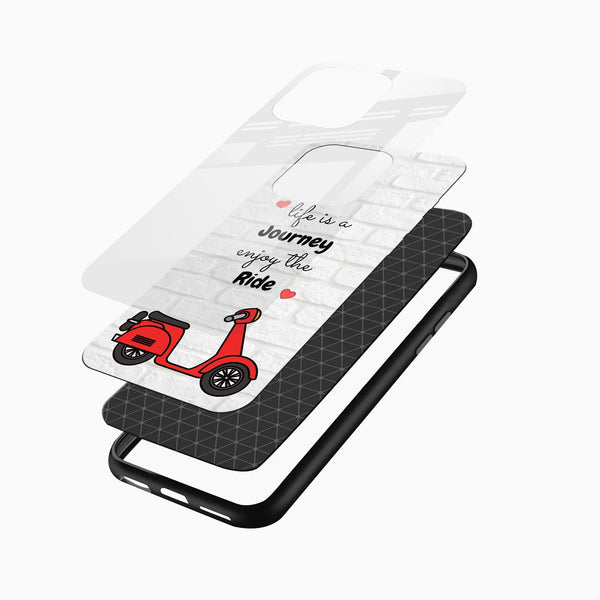 Premium glass back motivational quote phone case with scooter illustration

