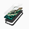 Luxury abstract green and ivory designer mobile case angled product display for iPhone and Android