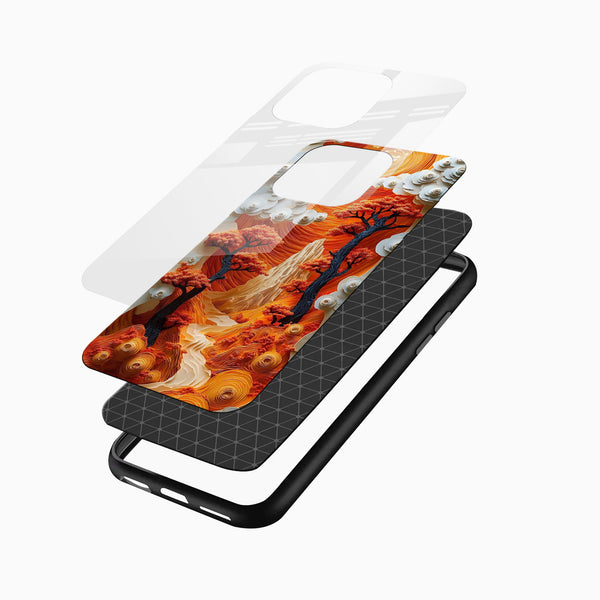 Luxury abstract autumn designer glass back mobile cover angled display for iPhone and Android