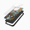 Luxury designer glass back mobile cover angled display with mountain waterfall landscape artwork for iPhone and Android