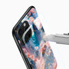 Fantasy mountain Glass Mobile Cover close-up with pink blossom trees, blue landscape artwork and camera cutout detail