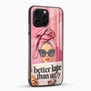 Stylish pink girl designer phone case glossy glass back slim shockproof cover angled view