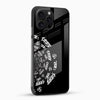 Om Sanskrit designer phone case with black glossy glass back angled view