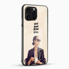 Stylish girl aesthetic phone case with beige background glossy glass back angled view