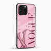 Stylish pink fashion phone case with glossy glass back angled view
