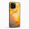 Ram Mandir aesthetic phone case with glossy glass back and saffron flags angled view