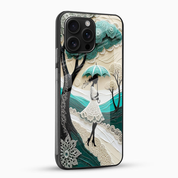 Premium feminine aesthetic mobile case side angle showing glossy tempered glass finish and slim fit design