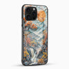 Premium scenic landscape mobile case side angle showing glossy tempered glass finish and slim fit design