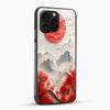 Premium artistic landscape phone case side angle showing glossy tempered glass finish and slim fit design