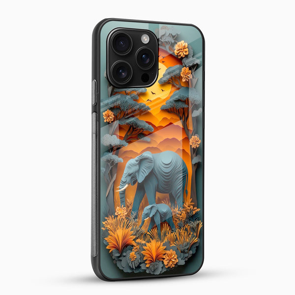 Premium elephant wildlife phone case side angle showing glossy tempered glass finish and slim fit design