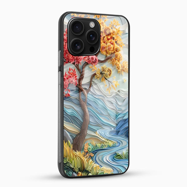 Floral River Landscape Glass Mobile Cover