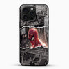 Spider hero comic style glass mobile case with bold superhero design front view