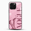 Pink vogue aesthetic glass phone case with chic fashion design front view