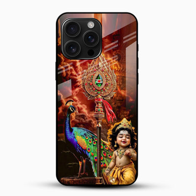 Lord Murugan Vel & Peacock Glass Phone Case
