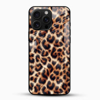 Leopard print glass phone case with wild animal pattern design front view