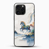 Majestic Blue Horse Glass Mobile Cover front angle with artistic blue horse and ocean wave design for iPhone