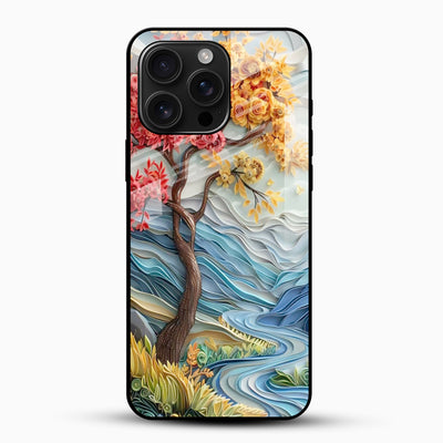 Floral River Landscape Glass Mobile Cover