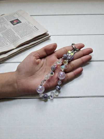Iridescent Crystal & Pearl Beaded Phone Charm – Luxury Aesthetic Wrist Strap