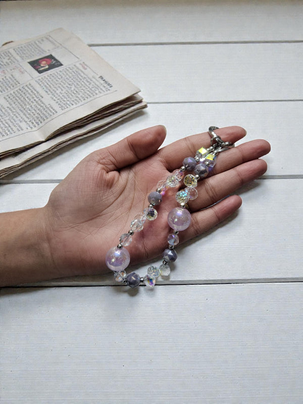 Iridescent Crystal & Pearl Beaded Phone Charm – Luxury Aesthetic Wrist Strap - Cover Stall